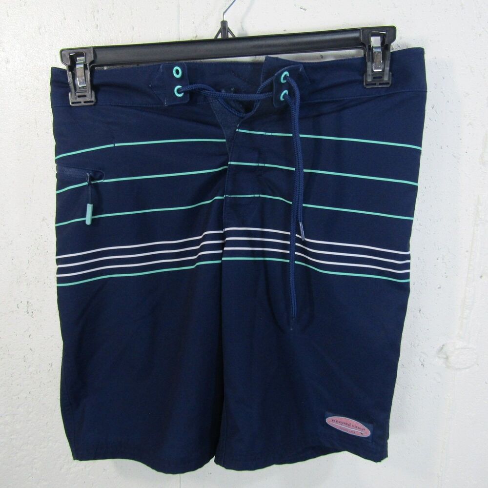 Vineyard Vines Men's Board Shorts Swim Trunks Size 28 Navy Blue Striped Quick